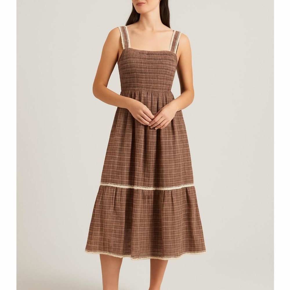 Cider Square Neck Shirred Gingham Maxi Dress - Picture 4 of 6